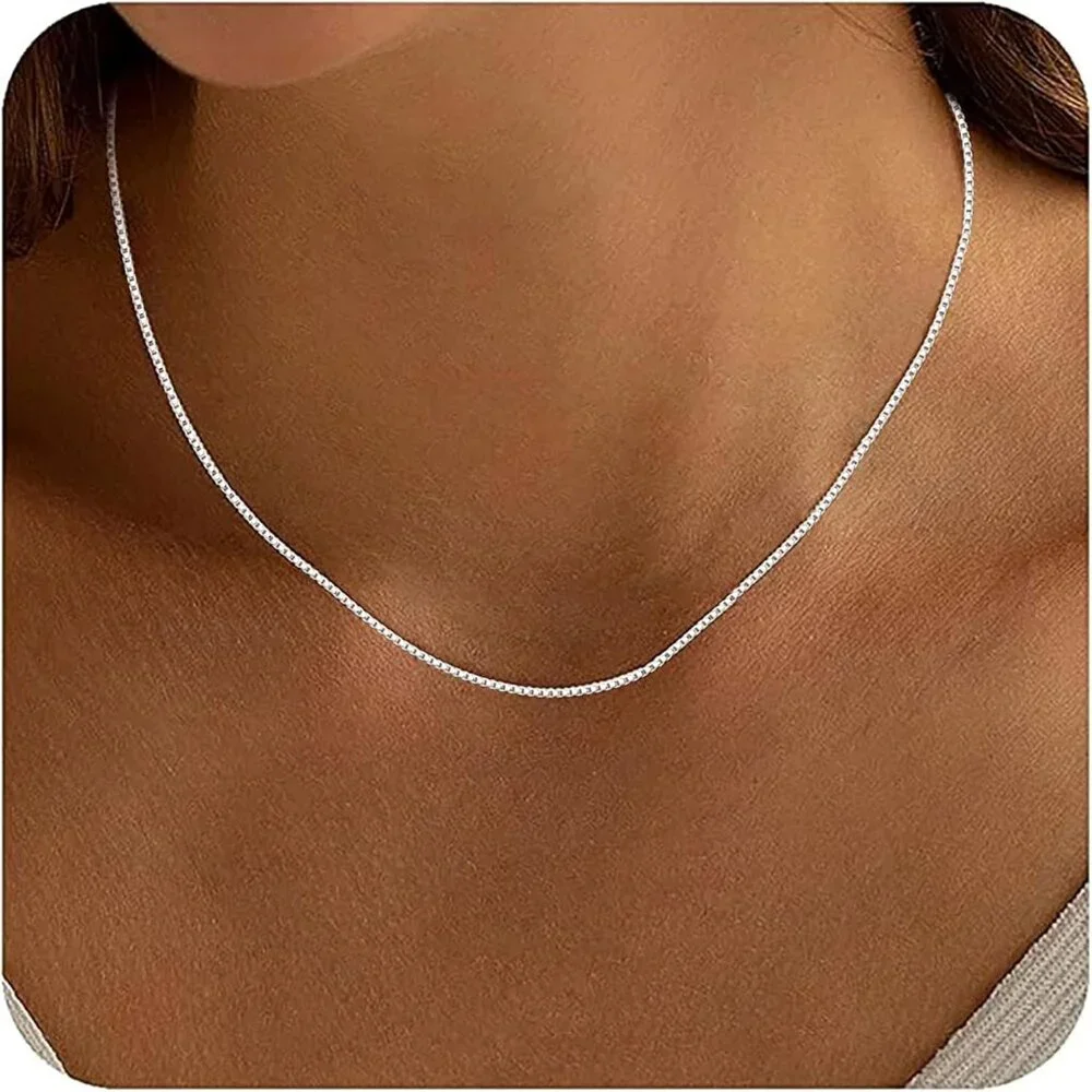 925 Sterling Silver Box Chain Necklace for Women, 1mm 0.8mm Replacement Link Cha - Picture 2 of 9